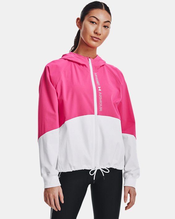 Women's UA Woven Full-Zip Jacket, Pink, pdpMainDesktop image number 0